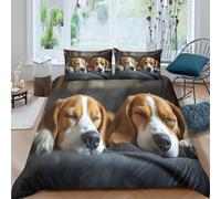LYJSMDAAA Cute Chien Dormant Parure de Lit Confortable Microfibre Hypoallergique 3 pièces Cozy Pet Relaxation Ensemble De Literie avec Fermeture Éclair Résistante for Couple Single（135x200cm）