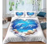 LYJSMDAAA Dauphin Trio Ensemble De Literie Microfibre résistante 3 Pièces 3D Effet Douce Underwater Heart Design Parure de Lit avec Fermeture Éclair Confortable for Chambre Enfants Double（200x200cm）