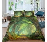 LYJSMDAAA Enchanted forêt Linge de Lit Microfibre résistante 3 Pièces 3D Effet Douce Fantaisie Woodland scène Parure de Lit avec Fermeture Éclair Confortable for Chambre de garçons Double（200x200cm）