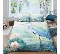 LYJSMDAAA Herons in Pond Housse de Couette Microfibre 3 pièces Imprimé en 3D Hypoallergique Watercolor Nature scène Parure de Lit avec 2 x Taies d'oreiller Respirante for Adulte Single（140x200cm）