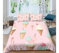 LYJSMDAAA Ice Cream Cones Ensemble De Literie Imprimé en 3D Microfibre résistante 3 pièces Cartoon Sweet Design Parure de Lit avec Fermeture Éclair Douce for Chambre à Coucher Single（140x200cm）
