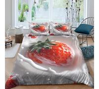 LYJSMDAAA Strawberry Splash Ensemble De Literie Léger Microfibre résistante 3 Pièces 3D Effet Fresh Fruit Parure de Lit avec 2 Taies d'oreiller Hypoallergique for Chambre de garçons Single（140x200cm）