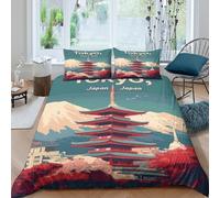 LYJSMDAAA Tokyo Travel Ensemble De Literie 3 pièces 3D Effet Microfibre résistante Japanese Architecture Linge de Lit avec Taie d'oreiller Entretien Facile for Chambre Adulte Super King（260x220cm）