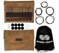 Lykke Knitting Needles Ensemble circulaire interchangeable Umber 13 cm de long Imitation cuir Denim avec sac de projet Artsiga Crafts
