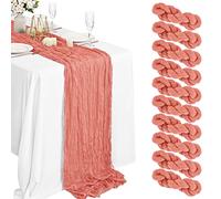 Lykoow Lot de 10 chemins de table en étamine, rose pâle, 3 m x 88,9 cm, pêche corail, gaze rustique, décoration de table de mariage, nappe pour fête prénuptiale, fête prénuptiale