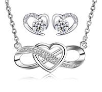 LYL.Adorer Ensemble de Bijoux pour Femme en Argent 925,Collier Infini, Boucles d'oreilles Cœur, Cadeau de Noël Saint Valentin Fête des Mères Anniversaire