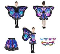 LYL. Ling Costumes d'Halloween pour enfants, ailes de papillon pour filles, costumes de papillon double face avec jupe, ensemble de 4 ailes de fée violettes.