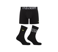 Lyle & Scott Creed Trunk & Lot de 2 paires de chaussettes de sport pour homme Coffret cadeau - Sous-vêtements et chaussettes de qualité supérieure Taille 40-45, Noir , L