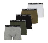Lyle & Scott Lot de 5 boxers pour homme - Coton - Taille élastique, 632 noir/capers/blanc brillant/gris marl/climbing Ivy, L