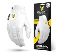 Lyle & Scott Tour Pro Gant de Golf en Cuir de cabretta Ultra Doux - Adhérence Ultime, contrôle de l'humidité, Durable - Gant de Golf pour Homme (Blanc, Taille M/L, Main Droite