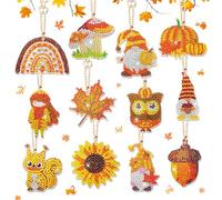 LYLIDIA Automne Diamond Painting Porte-clés 12 pièces Peinture Diamant 5D Complet Keychain Citrouilles Feuille d'érable Pendentifs Diamant Double Face Kit de Peinture Diamant DIY pour Enfants Adultes