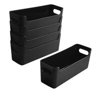 LYLIDIA Lot de 5 boîtes de rangement en plastique - 9,5 cm de haut - Petite boîte de rangement étroite - 24,5 x 7,5 x 9,5 cm - Avant inférieur - Système de rangement pour salle de bain, cuisine