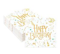 LYLIDIA Serviette Anniversaire 80 Pièces Serviette Papier 2 Plis Anniversaire Serviette de Table Deco 33 x 33 cm Serviettes Papier Happy Birthday Doré Serviette pour Adultes et Enfants
