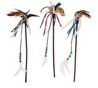 Lylithuif Ensemble de Jouets interactifs en Plumes pour Chat, 3 pièces, Tige en Peluche antidérapante, Jouets Amusants pour Jouer en intérieur avec des Chats, Marron, Rouge, Bleu, Longueur