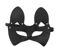 Lylithuif Masque de chat en cuir PU, demi-masque d'animal, masque de mascarade de fête de Cosplay réglable pour Halloween, fêtes costumées de noël, matériau en cuir PU 23.5x22cm