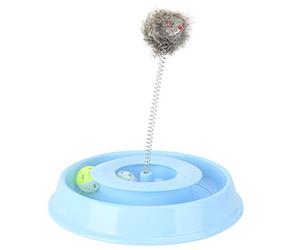 Lylithuif Plateau de Jeu interactif pour Chat avec Souris à Ressort, Cloche, Base antidérapante, Teaser Amusant pour Chats d'intérieur, Plastique de Haute qualité, Trois Couleurs en Option, (Bleue)