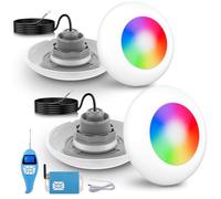 LyLmLe Lampe LED Piscine Vissable avec Filetage 2", 15W Projecteur Piscine RGB Multicolore avec Télécommande & Contrôleur, Ø190mm, 12V AC Éclairage Lampe pour Piscines Hors-Sol en Acier, Lot de 2