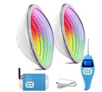 LyLmLe LED Piscine PAR56, 20W Projecteur Piscine RGB Multicolore Synchroniseur Externe avec Télécommande, Angle de faisceau 120°, IP68 Etanche, AC 12V, Lot de 2