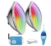 LyLmLe LED Piscine PAR56, 30W Projecteur Piscine 316L Acier inoxydable RGB Multicolore Synchroniseur Externe avec Télécommande, Angle de faisceau 120°, IP68 Etanche, AC 12V, Lot de 2