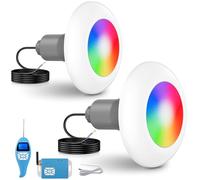 LyLmLe Projecteur Piscine LED Vissable avec Filetage 2", 15W Lampe Piscine RGB avec Contrôleur, Ø190mm, 12V AC Ampoule Piscines pour Préfabriquées Fibre Polyester, Hors-Sol Bois Acier, Lot de 2