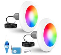 LyLmLe Projecteur Piscine LED Vissable avec Filetage 2", 25W Lampe Piscine RGB avec Télécommande & Contrôleur, Ø242mm, 12V AC Ampoule pour Piscines Préfabriquées Fibre, Hors-Sol Bois Acier, Lot de 2