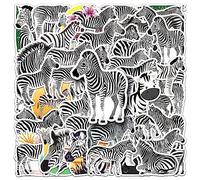 LYLSDSB Zebra Lot de 50 autocollants en vinyle pour bouteilles d'eau, scrapbooking, skateboard, téléphone, ordinateur portable, voiture, zèbre noir et blanc, pour enfants et filles