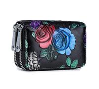 LYLXSF Porte-Carte WOM Split Cuir Double Zipper Case Grande capacité 3D Fleur Flower Imprimée Porte-Parole , Fonction de Balayage Anti-RF Multi-Cartes, Le Meilleur Choix , la Rose