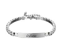 Lyly'S Bracelet personnalisé en acier inoxydable - Gravé avec prénom et cœur - Cadeau fête des mères femme maman fille - Bijou duo or et argent - Idée cadeau original (Strass Argent)