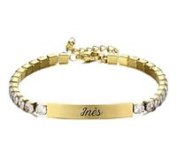 Lyly'S Bracelet personnalisé en acier inoxydable - Gravé avec prénom et cœur - Cadeau fête des mères femme maman fille - Bijou duo or et argent - Idée cadeau original (Strass Or)