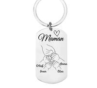 Lyly'S Porte-clé personnalisé Arbre de Vie - Gravure 1-4 prénoms enfants & message - Acier inoxydable - Cadeau fête des mères - Pochette offerte (4 enfants)