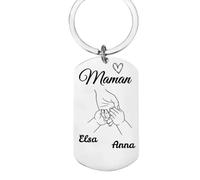 Lyly'S Porte-clé personnalisé Arbre de Vie - Gravure 1-4 prénoms enfants & message - Acier inoxydable - Cadeau fête des mères - Pochette offerte (2 enfants)