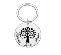Lyly'S Porte-clé personnalisé Arbre de Vie - Gravure 1-5 prénoms enfants & message - Acier inoxydable - Cadeau fête des pères - Pochette offerte