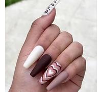 LYMCY Lot de 24 faux ongles à press-on - Pour femmes et filles - Style français, amour et Saint-Valentin - Automne et hiver