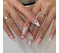 LYMCY Lot de 24 faux ongles French manucure française 3D avec cœurs et nœud pour femmes et filles