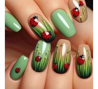 LYMCY Lot de 24 faux ongles press on français - Motif coccinelle - Pour femme et fille