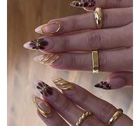 LYMCY Press-on Lot de 24 faux ongles 3D à coller en forme de fleur pour femmes et filles