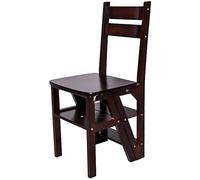 LYMGRZ Drabiny składane, Step Stool Solid Wood Folding Ladder Chair Dual Purpose 4 Rack Multi Convert(Brown)
