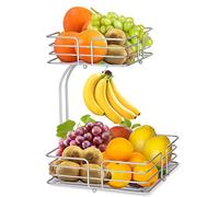 LYMGRZ Étagère à Fruits à 2 Niveaux avec Support pour Bananes, Panier métallique pour Cuisine, Bol empilable, étagères de Rangement pour légumes, Pain et Pommes de Terre (argenté)