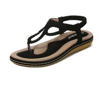 LYMLYB Sandales bohèmes à Paillettes pour Femmes, Confortables, élégantes, Plates, à Bride en T, Tongs, décontractées, Tendance, pour la Marche, été,Noir,43 EU
