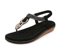LYMLYB Sandales bohèmes à Paillettes pour Femmes, Confortables, élégantes, Plates, à Bride en T, Tongs, décontractées, Tendance, pour la Marche, été,Noir,43 EU