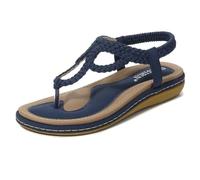 LYMLYB Sandales bohèmes à Paillettes pour Femmes, Confortables, élégantes, Plates, à Bride en T, Tongs, décontractées, Tendance, pour la Marche, été,Bleu,39 EU