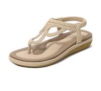 LYMLYB Sandales bohèmes à Paillettes pour Femmes, Confortables, élégantes, Plates, à Bride en T, Tongs, décontractées, Tendance, pour la Marche, été,Apricot,36 EU