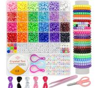 LYMOOR 1000 Pièces Pony Beads Perle Enfant, Perles pour Bracelet Collier 24 Couleurs, Comprend des Perle Lettre, Fleurs, Fil Coloré élastique, Clip, Ciseaux kit de Bracelet