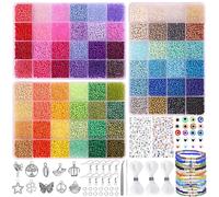 LYMOOR 30000 Pièces Perles Pour Bracelet, 3mm Perles de Rocaille 72 Couleurs, 400pcs Perles Lettres, Kit Bracelet Avec Argent Boucles D'oreilles Pour Adulte Enfant Noël Anniversaire Creation Bijoux