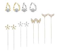 Lymphvity MagneTherapy Lot de 6 paires de boucles d'oreilles magnétiques en germanium avec fleurs, diamants brillants, papillon et queue de poisson pour femmes, femmes et filles pour un usage