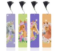 Lymshine Diamond Painting Lot de 4 marque-pages en forme de cheval - Cadeau pour enfants - 5D - Peinture diamant - Pour filles et garçons