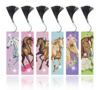 Lymshine Diamond Painting Lot de 6 marque-pages en forme de cheval - Cadeau pour enfants - 5D - Peinture diamant - Pour filles et garçons