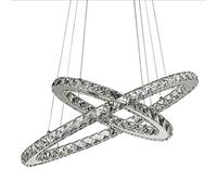 LYMSXAZOU Lustre LED en Cristal à intensité Variable avec télécommande, Suspension Ovale Moderne pour Salle à Manger, plafonnier à 2 Anneaux Ø30+50cm, éclairage élégant pour Salon et Cuisine