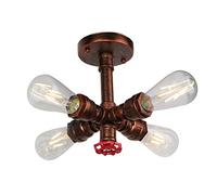 LYMSXAZOU Plafonnier Industriel Vintage, Lampe Steampunk en Forme de Tuyau d'eau, Lustre Rustique, luminaire Semi-encastré en métal, Bronze Jaune