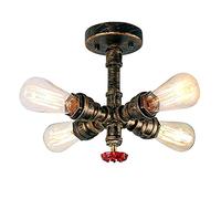 LYMSXAZOU Plafonnier Industriel Vintage, Lampe Steampunk en Forme de Tuyau d'eau, Lustre Rustique, luminaire Semi-encastré en métal, Bronze Jaune